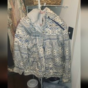 Burton Patterned Ski Jacket in Blue and Cream